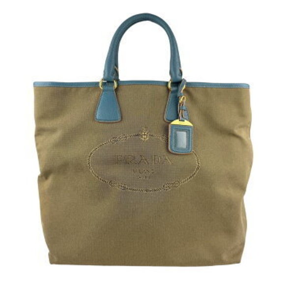 Prada Shoulder Bag Leather blue green brown - Picture 1 of 5